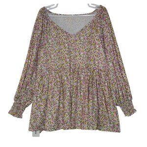 Women's Bohemian Floral Print Long Sleeve Blouse Tops 2XL NWT.